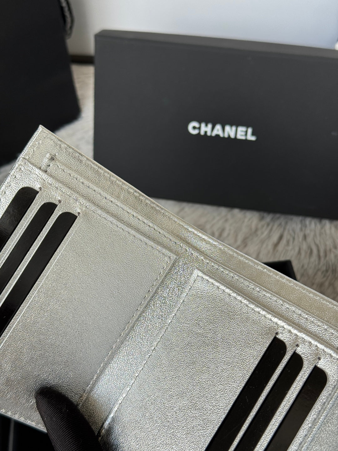 Chanel 25S Cf Small Tri Fold Wallet 11 in Silver Caviar Gold Hardware