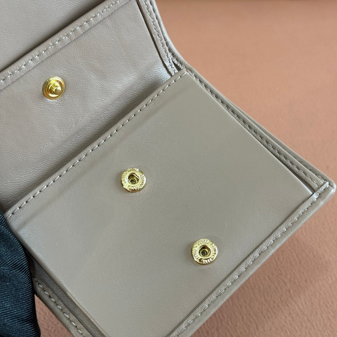 Small Matelassé Nappa Leather Wallet Taupe Gray