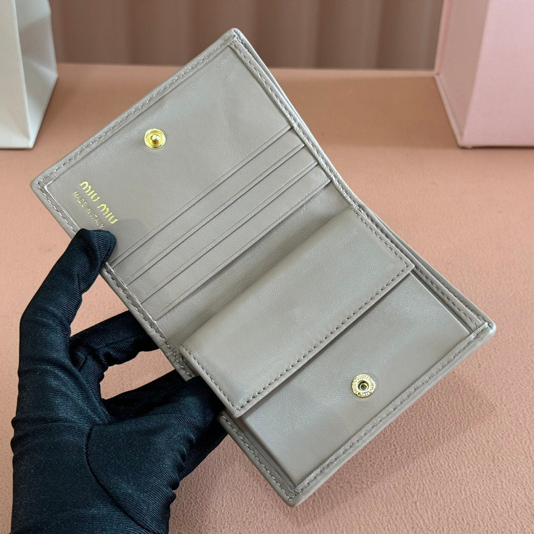 Small Matelassé Nappa Leather Wallet Taupe Gray