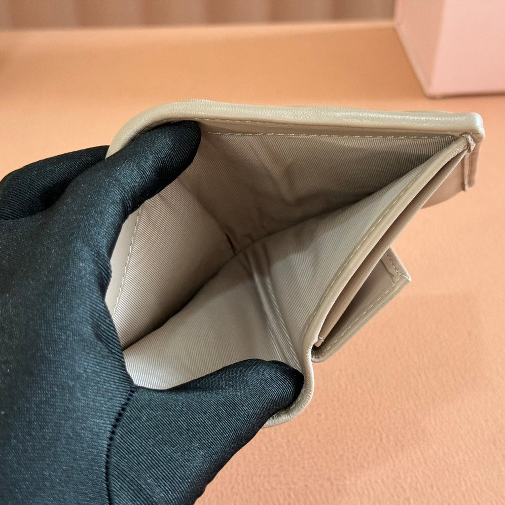 Small Matelassé Nappa Leather Wallet Taupe Gray