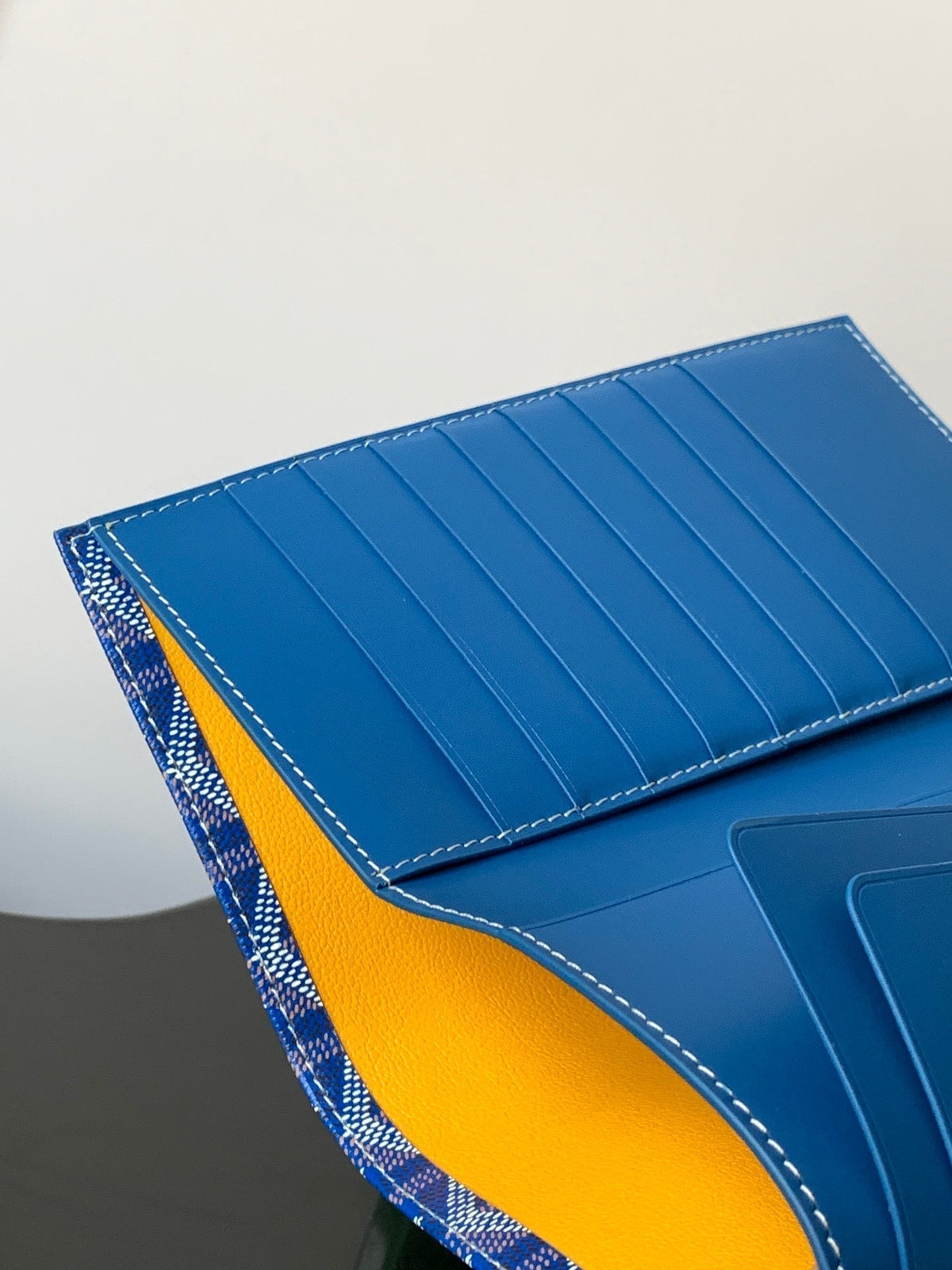 Goyard Richelieu Checkbook Wallet 19 in Sapphire Blue Goyardine Canvas and Calfskin