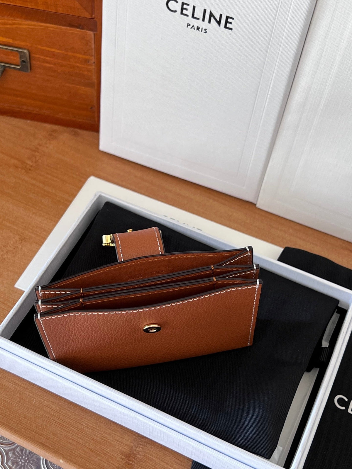 Celine 25S Triomphe Trifold Wallet 11 in Brown Calfskin Gold Hardware